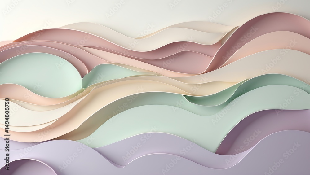 Obraz premium Pastel Paper Layers Abstract Background with Delicate Waves and Subtle Colors