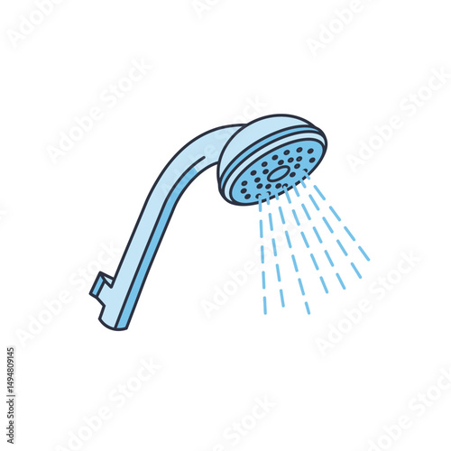 Minimalistic Black and White Shower Head Icon with Water Spray