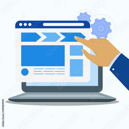 Hand clicking and hovering tab on laptop screen. Website structure and hierarchy for better website usability. for SEO and UX design.