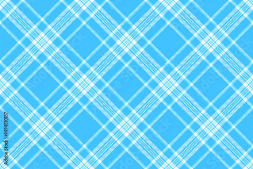 Decorative fabric pattern background, slim seamless check vector. Everyday textile texture plaid tartan in cyan and azure colors.