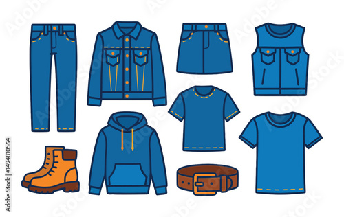 Fashion icons set – outline, flat, clothing and apparel symbols for designers