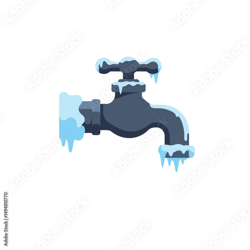 Frozen Water Tap with Icicles – Winter Plumbing and Cold Weather Concept