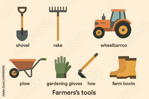 Gardening tools icons set – flat, filled, farming and agriculture symbols