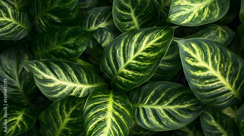 Fototapeta premium Close-up view of variegated tropical leaves.