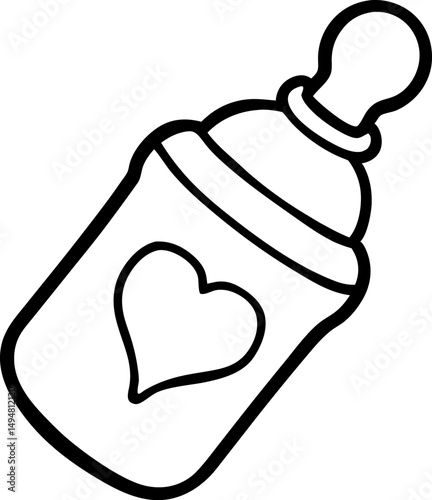 Baby Bottle With Heart Line Art Vector Illustration