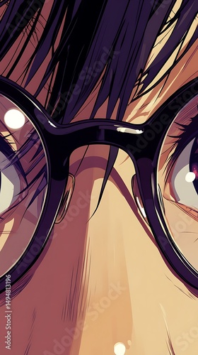 Close-up anime eyes and glasses