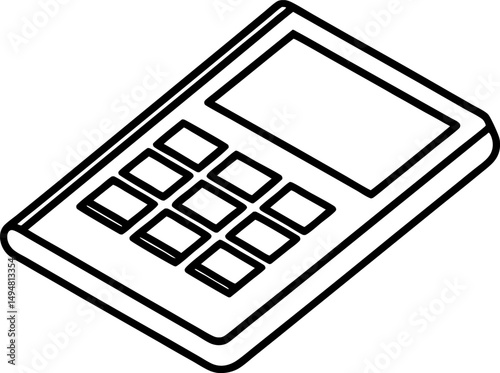 Calculator With Screen Line Art Vector Illustration