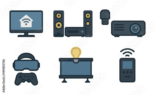 Home automation outline icons set – smart tech, gadgets, wireless control symbols