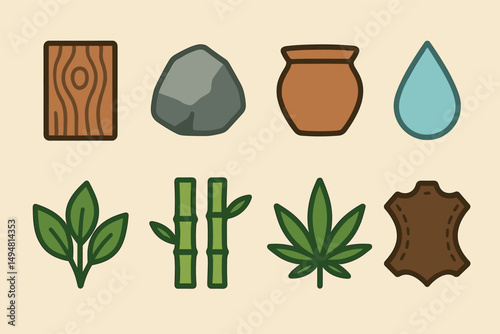 Natural resources icons set – flat, outline, eco-friendly sustainability symbols