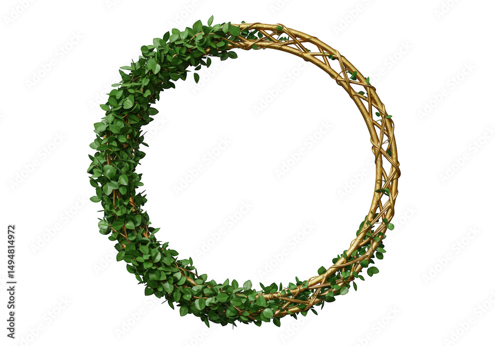 Obraz premium Floral golden wreath frame isolated on transparent background