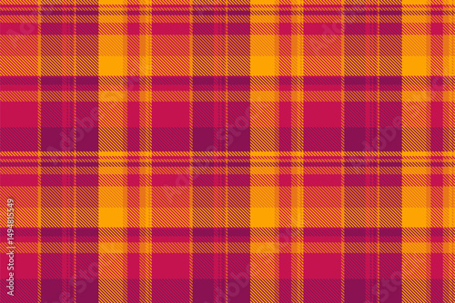 Halloween tartan fabric seamless, decorative background texture pattern. Deluxe textile plaid check vector in pink and orange colors.