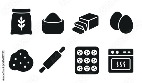 Baking solid icons set – filled, culinary, cooking symbols for kitchen use