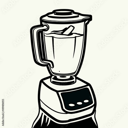 Black and White Blender Making Smoothie Illustration