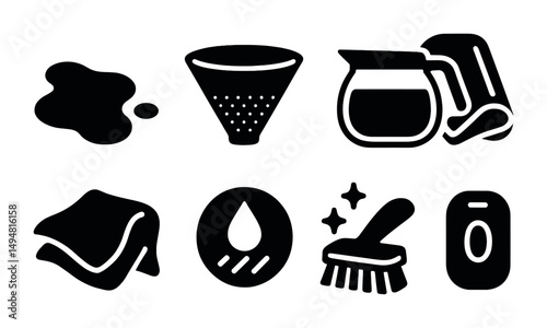 Household cleaning solid icons set – flat, filled, home care and sanitation symbols