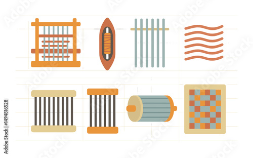Crafting and weaving silhouette icons set – textured, handmade, artisan symbols