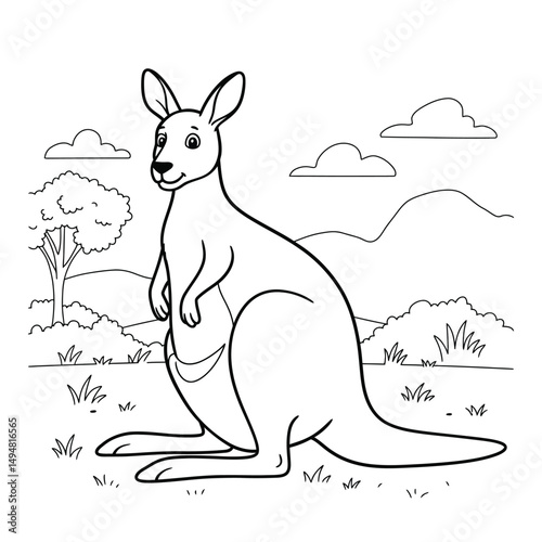 Cartoon Kangaroo Illustration in Black and White