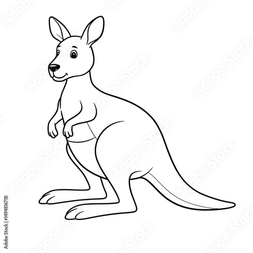 Cartoon Kangaroo Illustration in Black and White