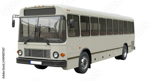 Isolated Vintage Beige Public Transport City Bus Retro Vehicle