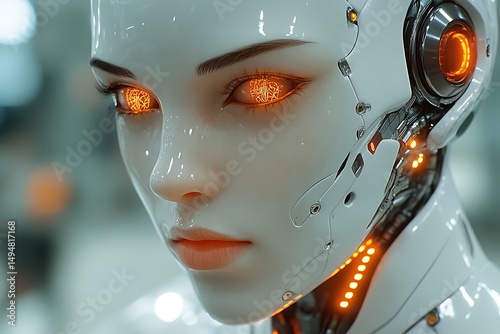 Futuristic robot woman with glowing eyes