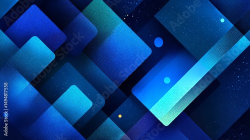 Abstract geometric flowchart design with interconnected shapes in blue tones showcasing modern corporate aesthetic and studio lighting effects, perfect for business presentations