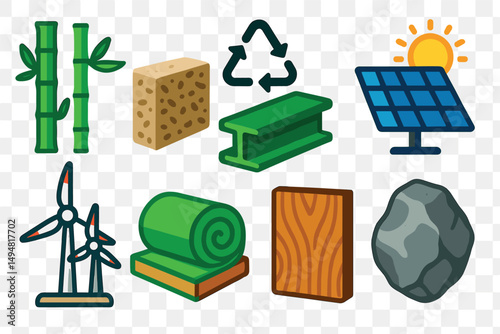 Eco-friendly energy icons set – flat, sustainable and green technology symbols