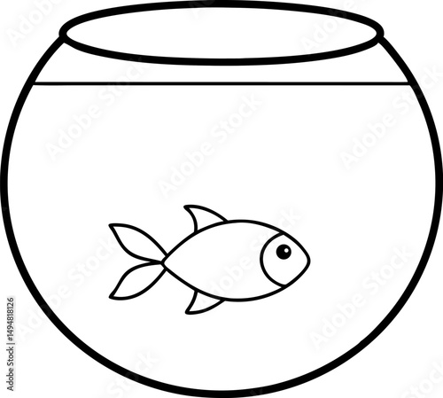 Fishbowl With Single Fish Line Art Vector Illustration