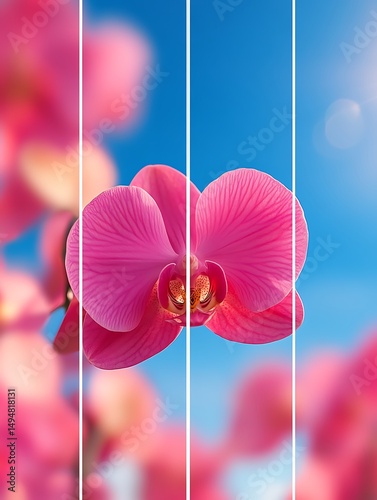 Pink orchid against a vivid blue sky