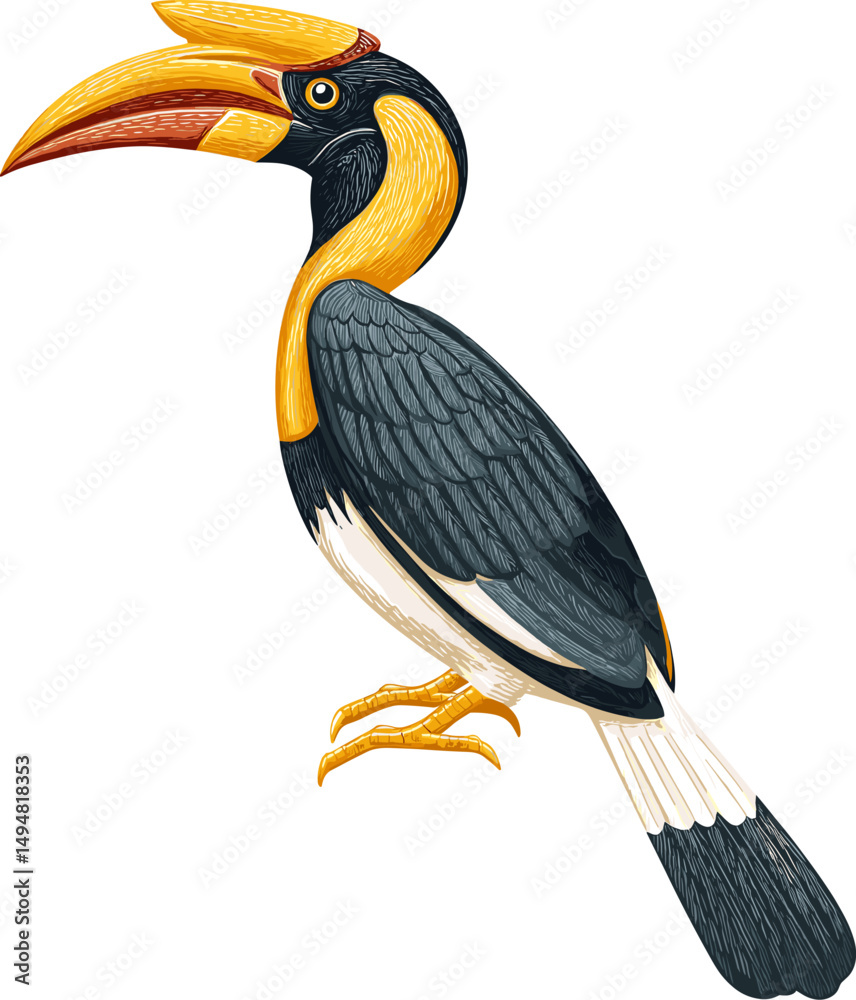 Fototapeta premium Colorful hornbill cartoon isolated on transparent background. Vector illustration.