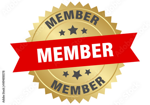 member. member round red and gold label isolated on transparent background