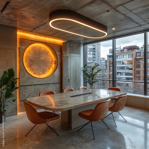 Modern meeting room with city views