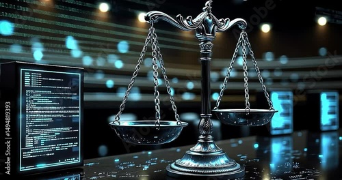 Digital scale of justice illustration