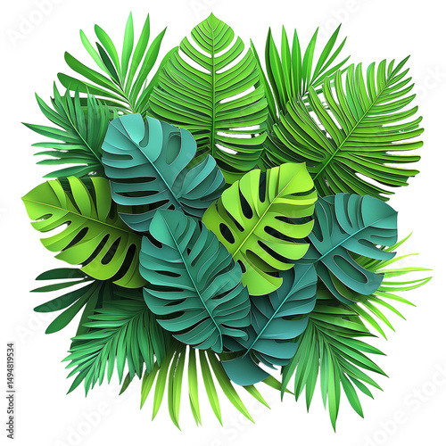 Tropical foliage background with monstera and palm leaves for decoration isolated on  transparent  background 