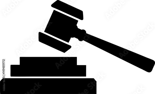 Gavel With Block Silhouette Vector Illustration 