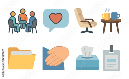 Office and workspace flat icons set – filled, business and productivity symbols