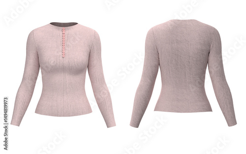 Womens Casual Shirts Winter Women Solid Long Sleeve Ribbed Shirts Mockup front back 3d
