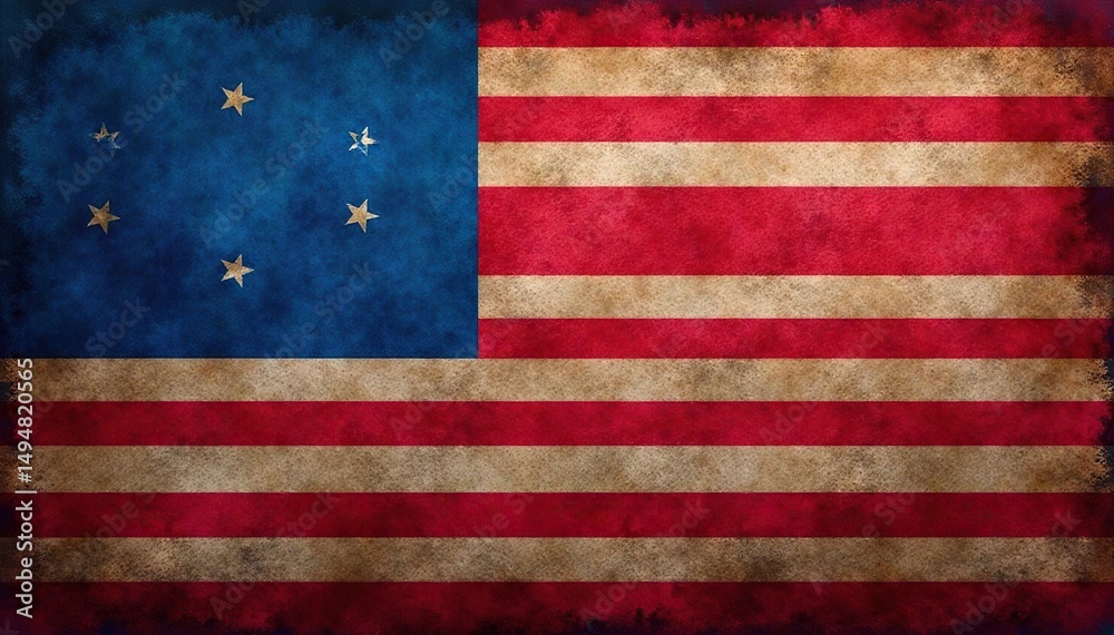 Naklejka premium Slightly weathered American flag, stars prominent, showing texture, old glory, photograph, stars