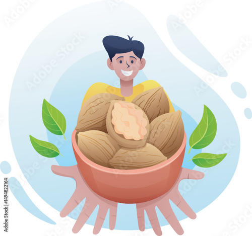 man with walnuts vector illustration 