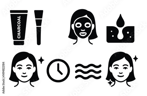Skincare routine filled icons set – solid, spa and facial treatment graphics