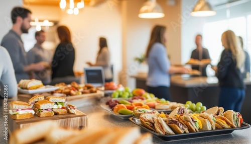 Wallpaper Mural Business team enjoying buffet lunch in modern office Torontodigital.ca