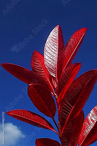 Vibrant red leaves against a clear blue sky