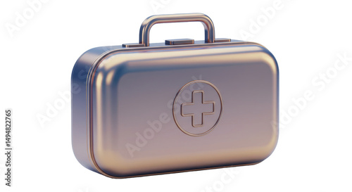 Isolated Metallic First Aid Kit Medical Supplies Emergency