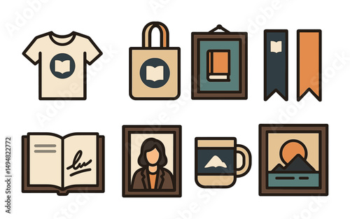 Reading and literature icons set – flat, outline, book and library symbols