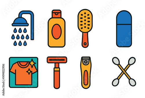 Personal care icons set – flat, hygiene, grooming essentials and daily products