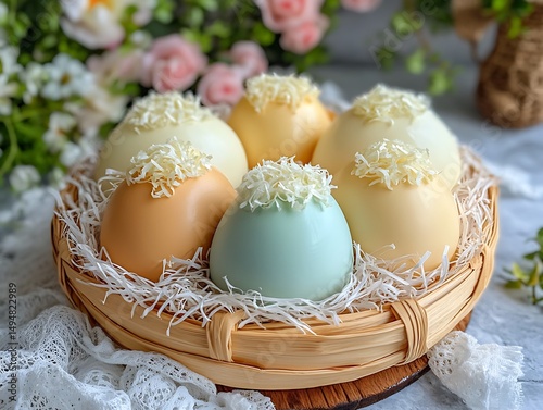 Colorful Easter Eggs in a Basket