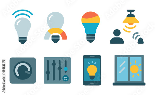 Smart home automation and lighting control icons for modern living