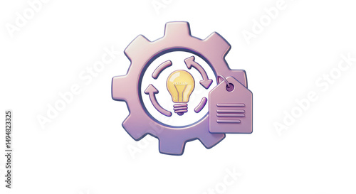 Isolated Gear with Light Bulb and Tag Innovation Concept