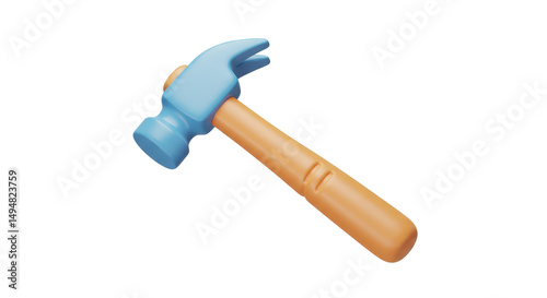 Isolated Hammer Tool Blue and Wood Construction