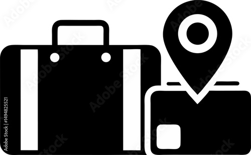 Luggage With Location Pin Silhouette Vector Illustration