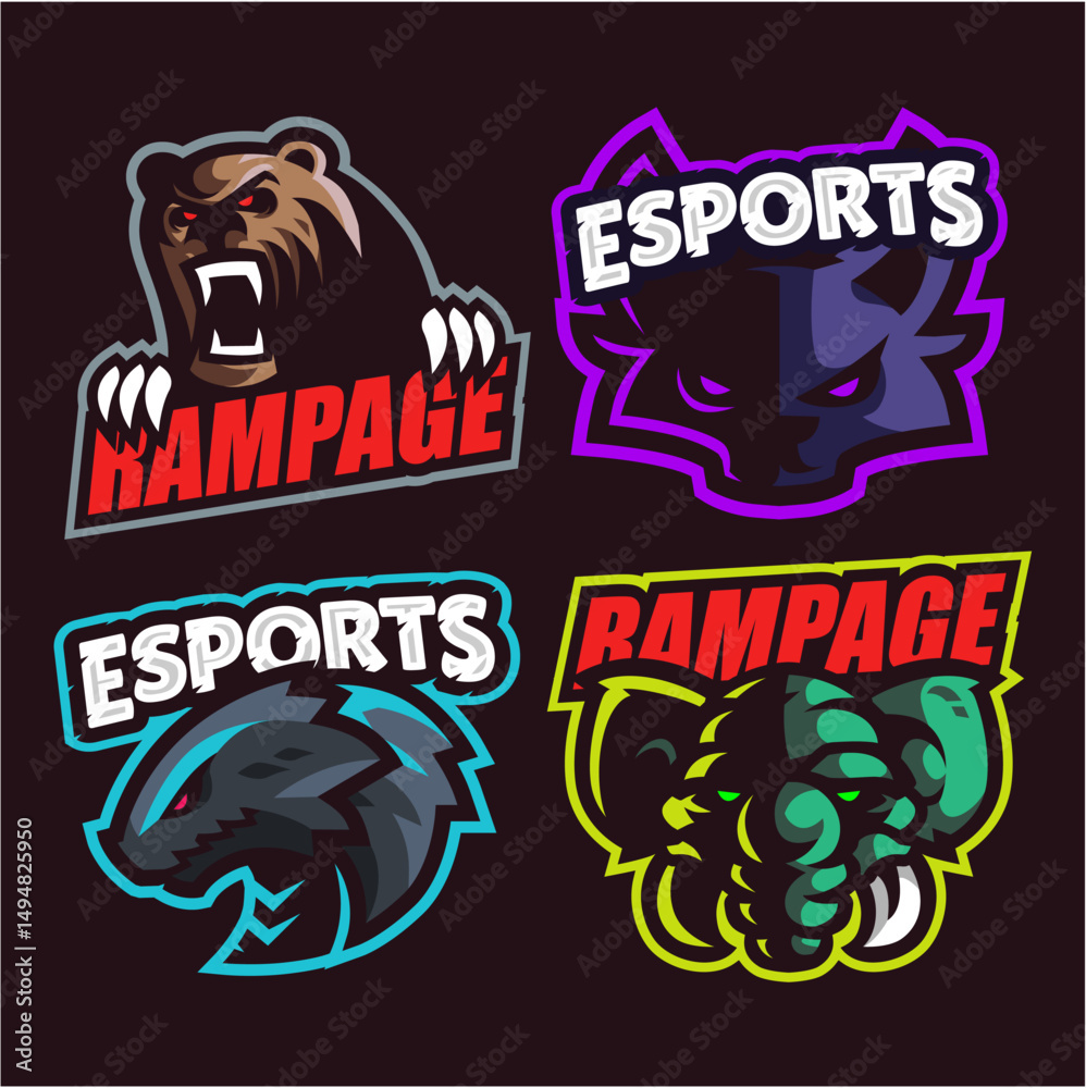 Fototapeta premium 4 Set animal e-sport logo