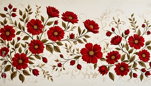 Elegant Floral Pattern with Traditional Chinese Style
Rich Red Blossoms and Ornamental Scrolls